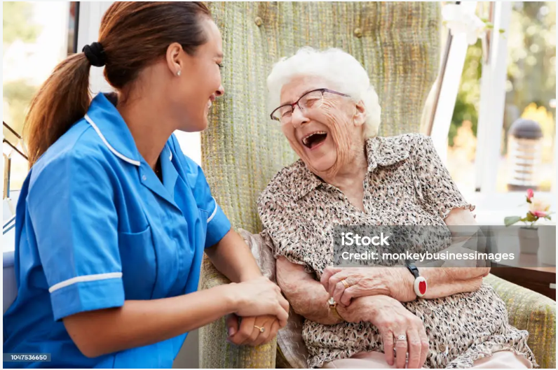 Senior with memory issues receiving calm, supportive care in a memory facility